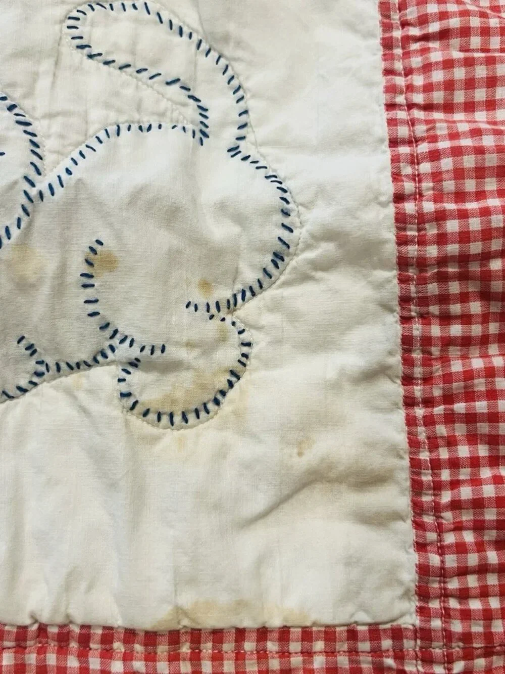 Hand Embroidered Vintage Baby Quilt Stitched Animal Squares Kitschy READ